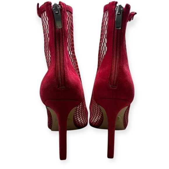 NINE WEST Women’s Red Mesh Suede Pointed Toe Stiletto Booties Size 9.5M - Picture 6 of 9